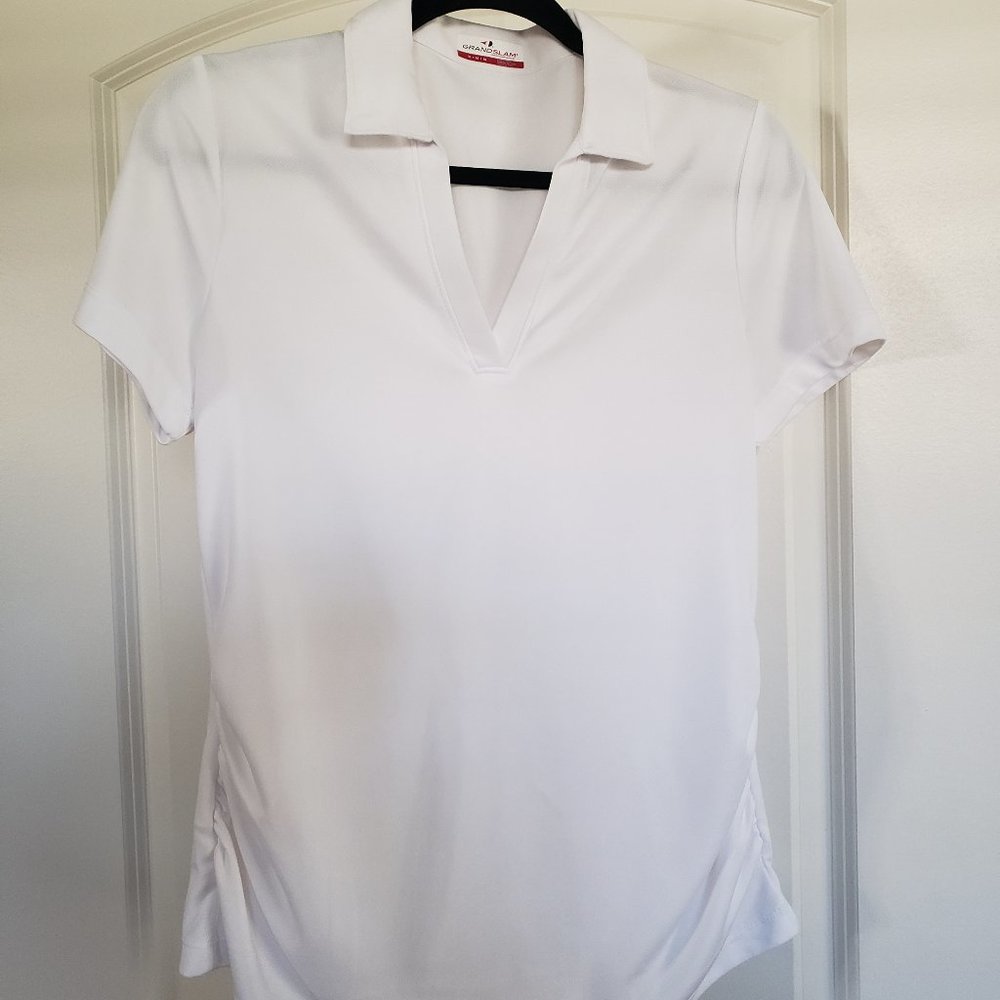 Grandslam brand new short sleeve blue golf top w/ side ruching . Small petite